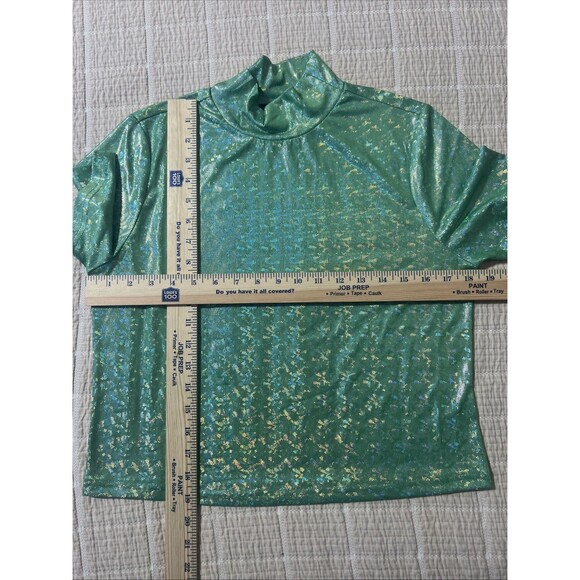 Finesse Holographic Green Foil Metallic Cropped Mock Neck Top Y2K Mermaid M - Picture 6 of 6